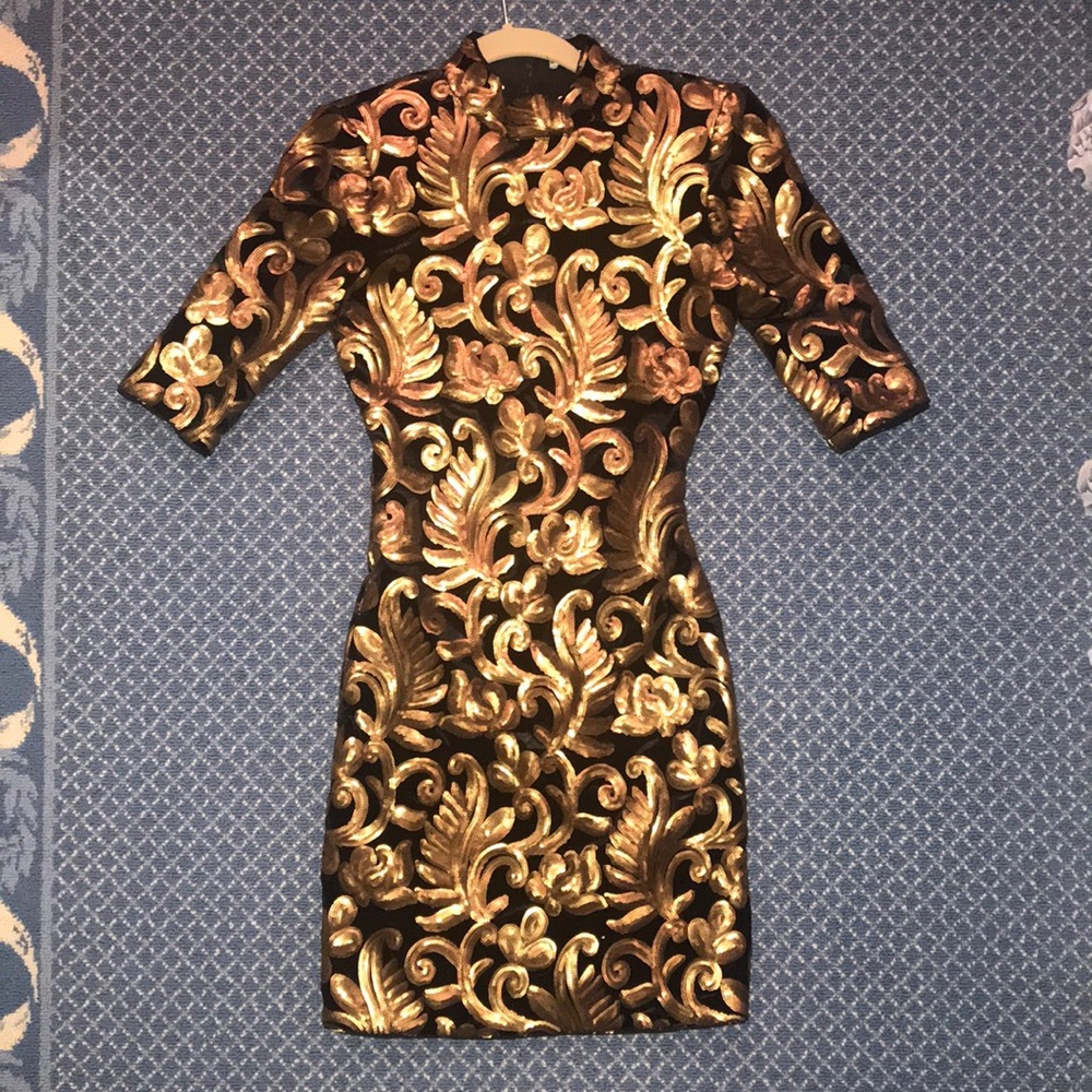 Alice + Olivia gold sequin “Inka” mini dress